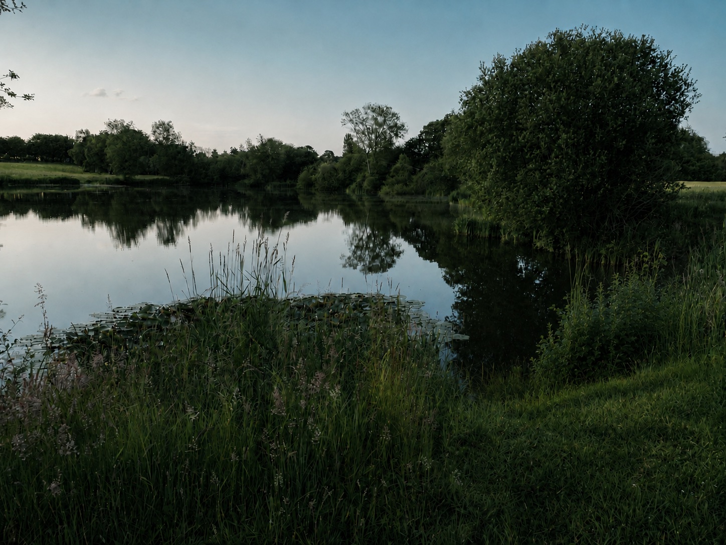 A calm, tree-lined fishing pond reserved for Pickmere Lake owners